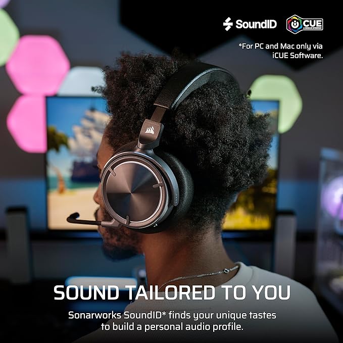 Corsair Virtuoso MAX Wireless Gaming Headset – Dolby Atmos Active Noise Cancelling Sonarworks SoundID Simultaneous 2.4GHz Wireless &amp Bluetooth 50mm Graphene Drivers PC Mac PS5/PS4 – Carbon