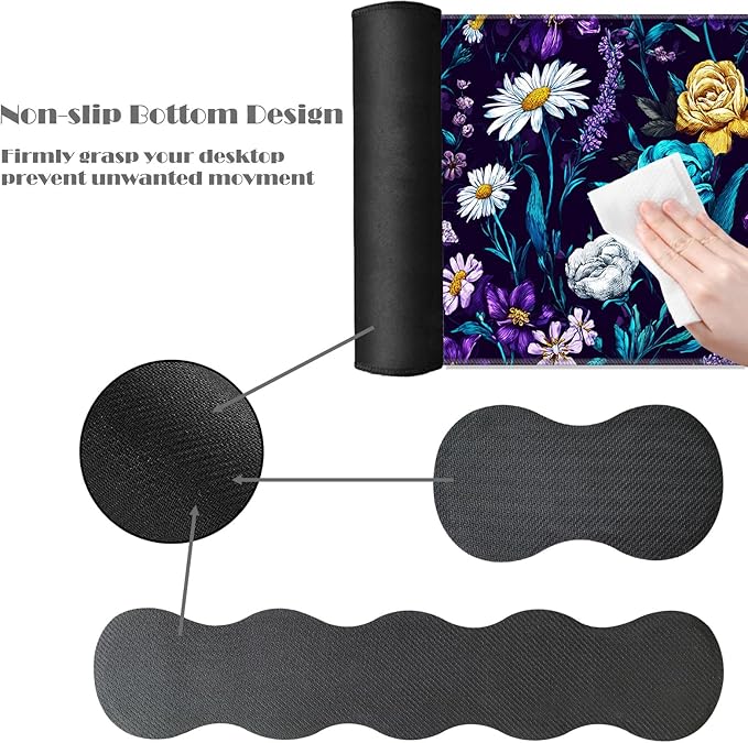 Ergonomic Keyboard Wrist Rest &amp Mouse Pad Wrist Rest SetXL Gaming Desk Mat 31.5x 11.8Non-Slip BaseMemory FoamEasy Typing Pain Relief for Office &amp HomePurple Floral Bouquet