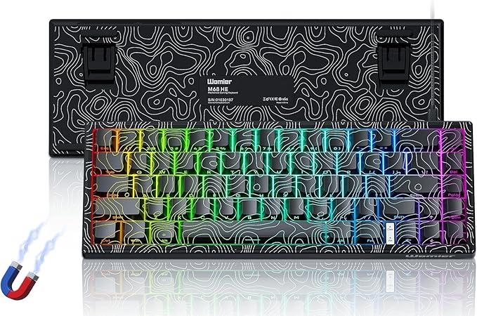 Womier M68 HE V2 Rapid Trigger Keyboard 60% Percent Hall Effect Topographic Gaming Keyboard Wired RGB Custom Mechanical Key Board with Magnetic Switch PBT Keycaps for Mac/Win (Black)