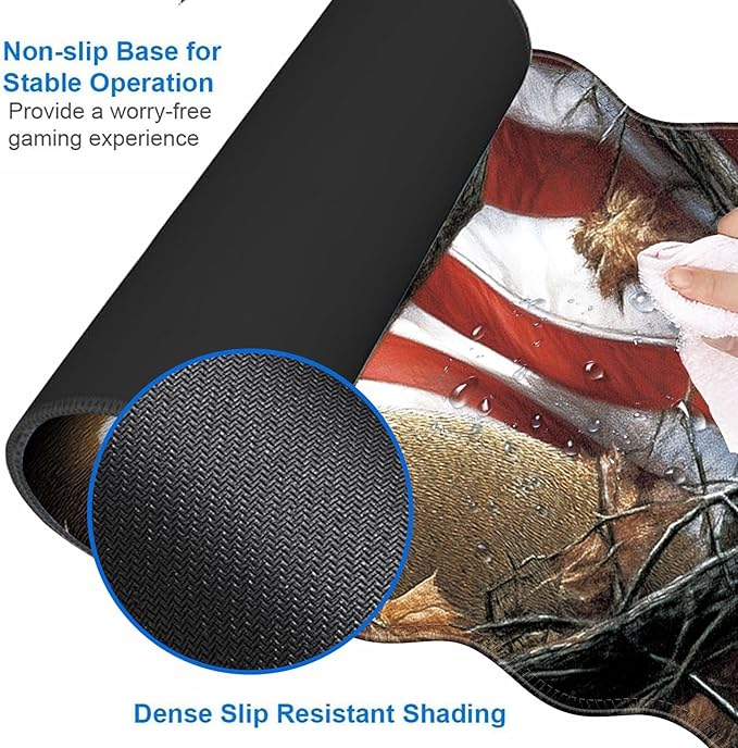 Large Gaming Mouse Pad Keyboard Wrist Rest Pad &amp Wrist Support Mousepad Set Stitched Edge Extended Non-Slip Base Memory Foam Desk Mat for Office HomeDeer Tree Forest American Flag