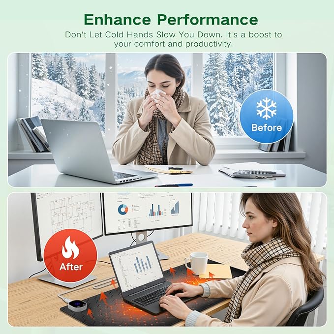 iLeadon Heated Mouse Pad Electric Warm Desk Pad with 3 Heating Levels &amp 3 Auto Shut-Off Levels 35.4 x 15.7 Large Safe Desk Mat Hand Warmer for Home Office Work Honeycomb Black