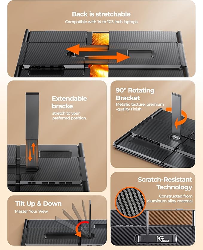 NGTeco 15.3” Triple Laptop Screen Extender 1200P Portable Monitor Extended Plug-and-Play 4.6MM Ultra-Thin 2.64LB Compatible with 14-17.3” Mac/Windows Laptops