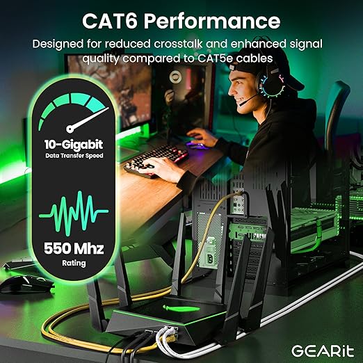 GEARit Cat 6 Ethernet Cable (100-Pack 1 Foot) Cat6 Network Patch 10Gbps RJ45 Snagless Cord Gold-Plated Connectors Internet for PC TV Tablet Router Printer Servers IT Data Center - Yellow