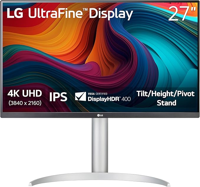 LG 27UP650K-W 27-inch Ultrafine 4K UHD (3840 x 2160) IPS Computer Monitor 60Hz 5ms DisplayHDR 400 Reader Mode Flicker Safe HDMI DisplayPort Tilt/Height/Pivot Adjustable Stand White