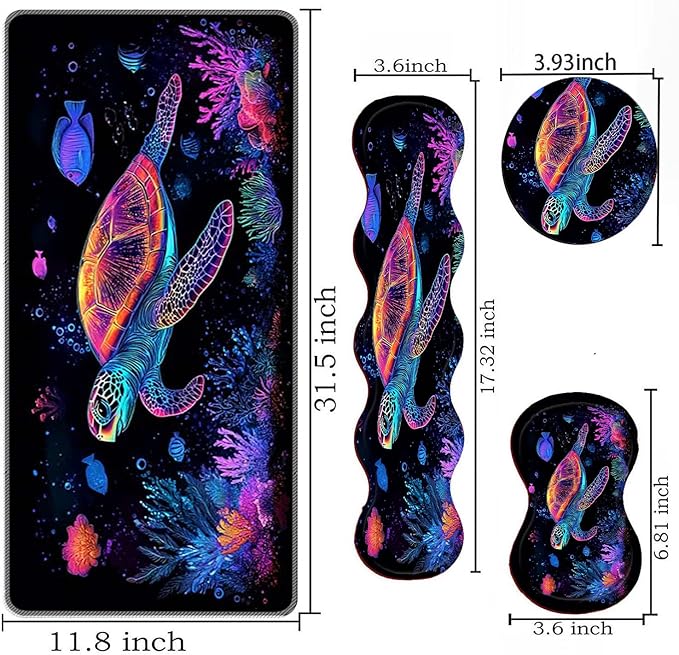 Large Mouse Pad Wrist Support SetDesk Pad+Keyboard Wrist Rest+Mouse Pad Wrist Support+Coaster4in1 XXL Big MousepadErgonomic Design Gaming Mat for Home Office TableSea Turtle