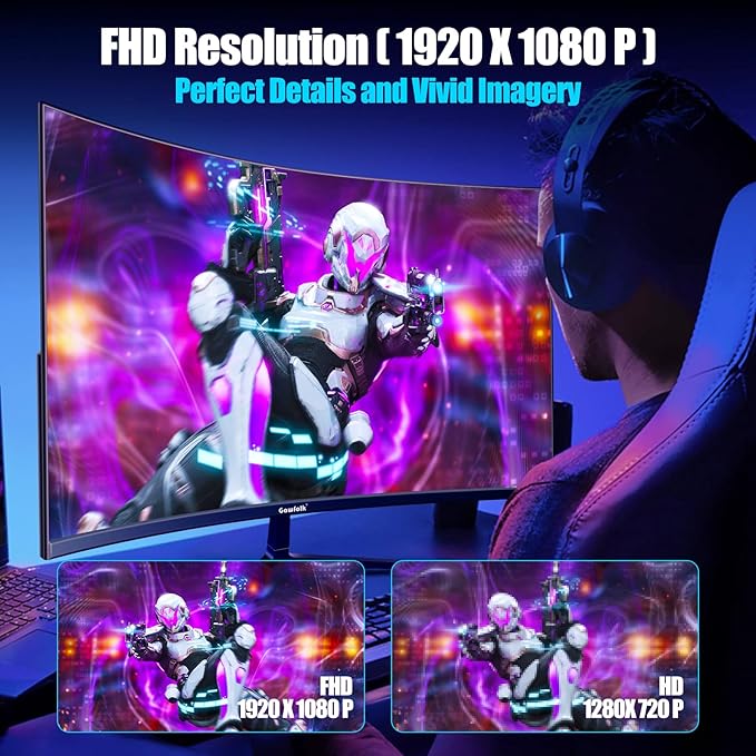 Gawfolk 27 inch Curved Gaming Monitor144Hz/180Hz PC Monitor Full HD 1080P Frameless 1800R Computer Display with FreeSync &amp Eye-Care Technology Wall Mountable DP HDMI Port (Black)