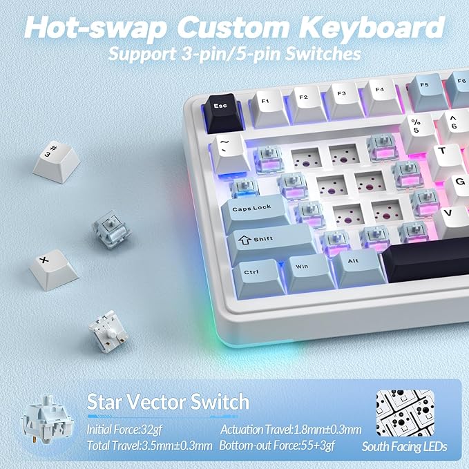 AULA S75 PRO Wireless Mechanical Keyboard with Screen&ampKnob 75% Hot Swappable Gaming Keyboard with Pre-lubed Switches RGB Backlit PBT Keycaps Creamy Sounding Pc Gaming Keyboards