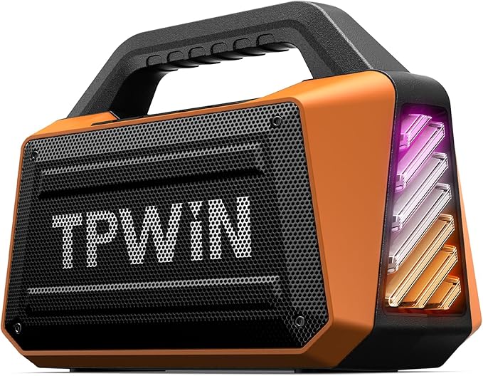 Bluetooth Speaker - 80W Loud Rugged Outdoor Speakers IPX6 Waterproof 20H Playtime Deep Bass Lightshow TWS BT 5.3 Wireless Portable for Travel Hiking Camping Beach Pool - Orange