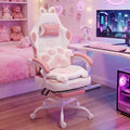 Dowinx Gaming Chair with Cat Ears and Paw Lumbar Pillow Ergonomic Reclining Chair Memory Foam and Spring Cushion Footrest 300lbs Capacity Cute and Comfortable Design for Women &amp Girls
