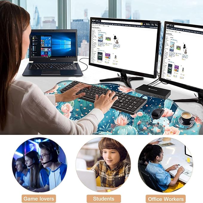 Mouse Pad with Wrist Support + Desk Mat + Coaster 3 in 1 Set XXL Large Gaming Mousepad Ergonomic Mouse Pads for Desk Computer Laptop OfficeCute Cactus