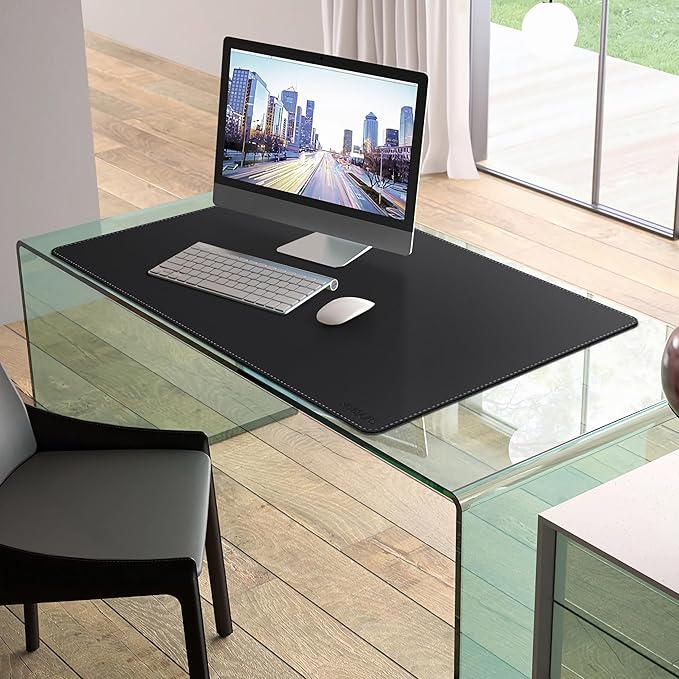 Mydours 36” x 24” Large Desk Mat - XL Desk Pad with PU Leather Surfaces - Extended Desk Mat for Home Office &amp Computer Workstation - Gaming Mouse pad for Keyboard &amp Laptop (Black)
