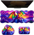 3-Piece Ergonomic Desk Mat &amp Cloud Wrist Rest Set Large 31.5 x 11.8 Wave Office Desk Pad with Memory Foam Support Non-Slip Computer Protector for Home Gaming &amp Writing Purple Dragon