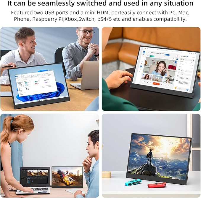 Portable Gaming Monitor 16 Inch 144Hz 1080P FHD Kickstand Portable Monitor External Second Screen for Laptop PC PS5 Mac Xbox