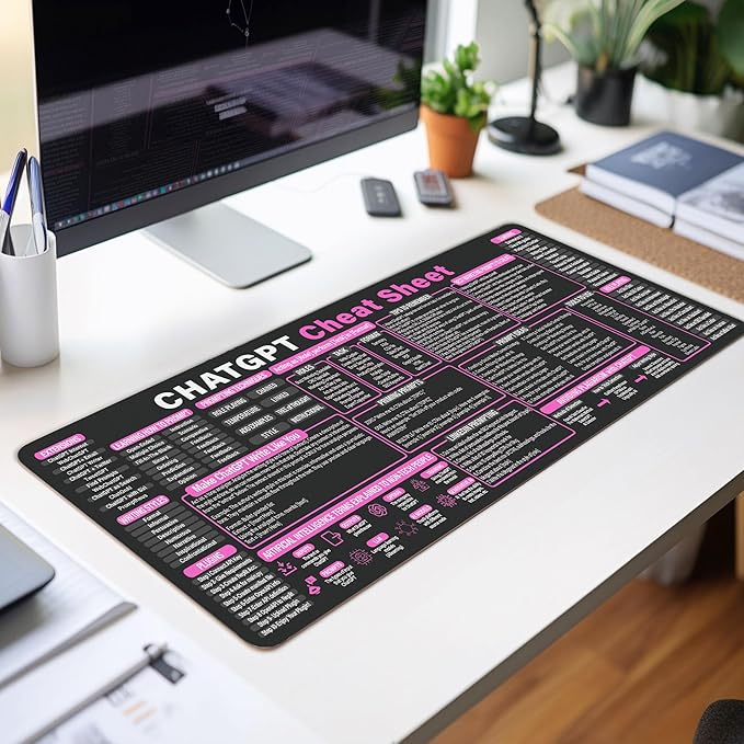 Chat GPT Cheat Sheet Mouse Pad - Large ChatGPT Quick Reference Desk Mat AI Cheat Sheet Mouse Pad for Developers Essential Computer Accessories for Study Work and Reference Purposes KMH
