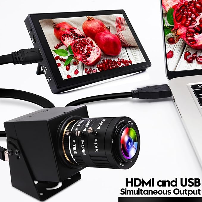 ELP 4K USB HDMI Camera Manual Zoom Webcam Variable Focus PC Camera Mini Close-up Camera for Computer H.264 Telescope USB Security Camera 8mp IMX415 Industrial CCTV Camera (3.6-10mm 3X Zoom Lens)