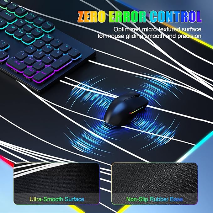 Mouse Pad with Foldable Phone Holder Wireless Charging Desk Mat RGB Gaming Mousepad Large Desk Pad with Non-Slip Base Waterproof Keyboard Pad Classic Black (XXL Stand Wavy)