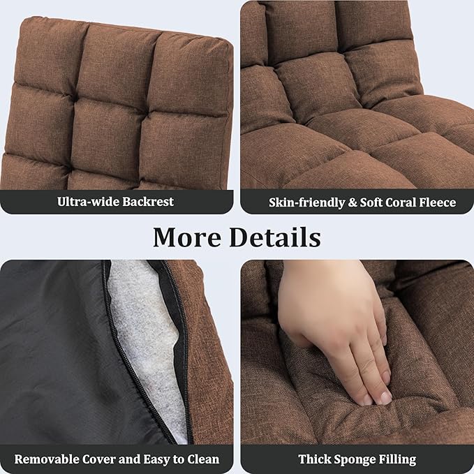 Folding Floor Gaming Chair with Back Support 14-Position Adjustable Recliner - Padded Cushion with Breathable Linen &amp Cotton Blend for Adults &amp Kids Perfect for Gaming Reading &amp Meditat