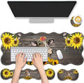 4 in 1 Desk Mat SetMouse Pad with Keyboard Wrist RestWave-Shaped DesignNon-Slip Rubber BaseWaterprooffor HomeOfficeGamingCute Cow and Sunflower