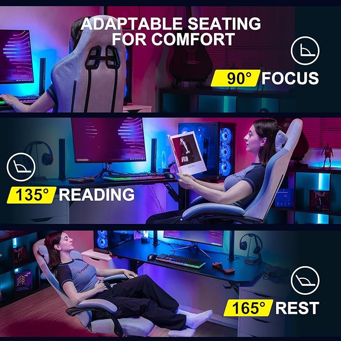 GTPLAYER Gaming Chair Computer Office Chair with Pocket Spring Cushion Linkage Armrests and Footrest High Back Ergonomic Computer Chair with Lumbar Support Task Chair with Footrest
