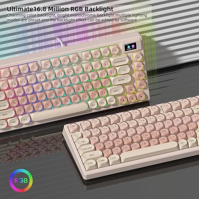 Womier SK80 75% Foundation Mechanical Gaming Keyboard with Color Multimedia Display Pink Creamy Keyboards Jelly Keycaps Hot Swappable RGB Wired Key Board Pre-lubed POM Switch for Mac/Win Pink