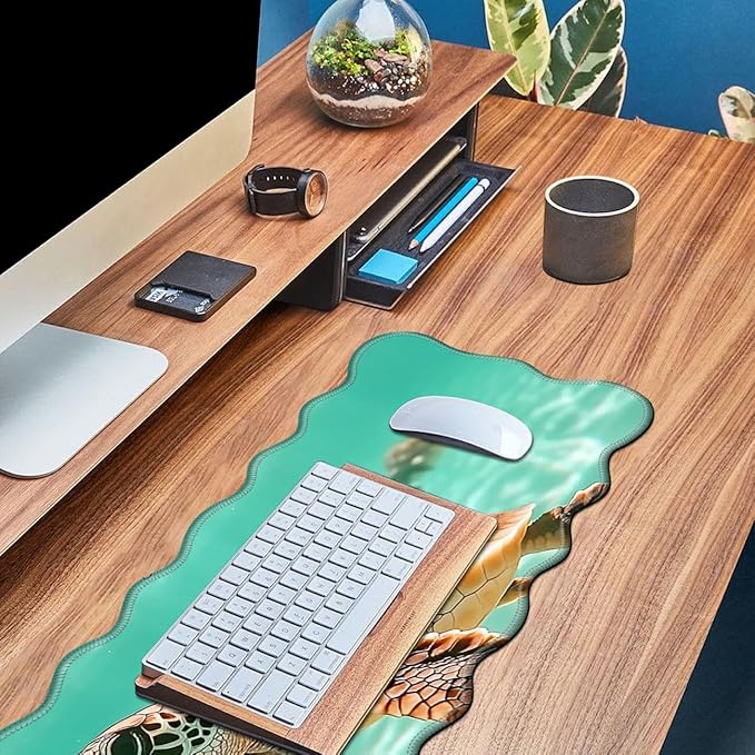 Turtle Swimming Desk Mat Mouse Pad 31.5 x11.8 XL Extended Mousepad Huge Mouse Pads with Stitched Edges Desk Pad for Work Game Office Home