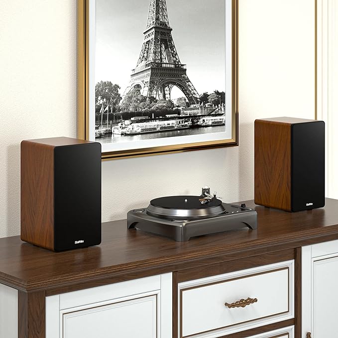 Saiyin Bluetooth Bookshelf Speakers 40W X 2 Powered TV Speakers with 4 Inch Woofer Turntable Speakers with Optical/AUX Input/Subwoofer Line Out for PC and TVs