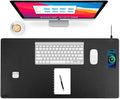 Wireless Charging Desk Mat with Desk Pad for Desktop Charging Large Mouse Pad Waterproof Leather Computer Mat Mouse Pad Non-Slip Protector on Top of Desks for Keyboard and Mouse (black-r 36*17inch)