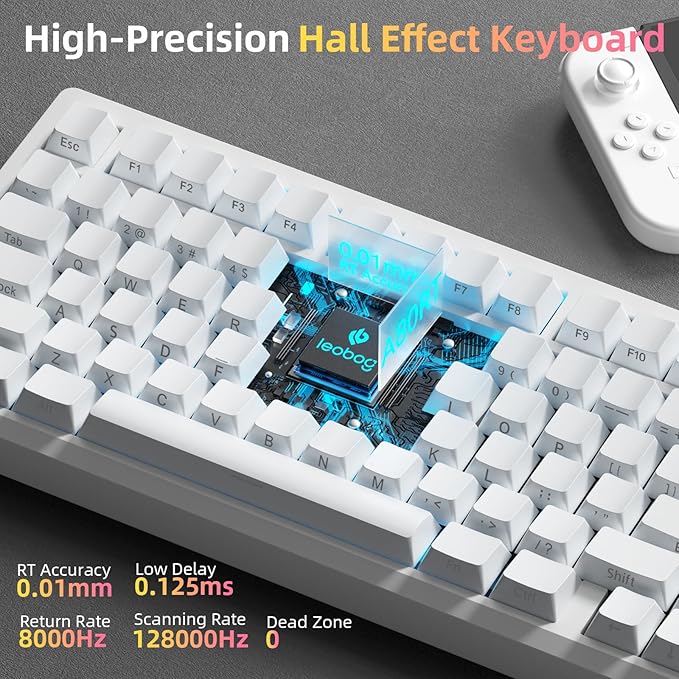 LEOBOG A80 RT Hall Effect Gaming Keyboard Wired Rapid Trigger Magnetic Switch Keyboard with 0.01mm RT Adjustable Actuation 8000Hz Polling Rate RGB Backlit Mechanical Keyboard 75% for PC Gamer