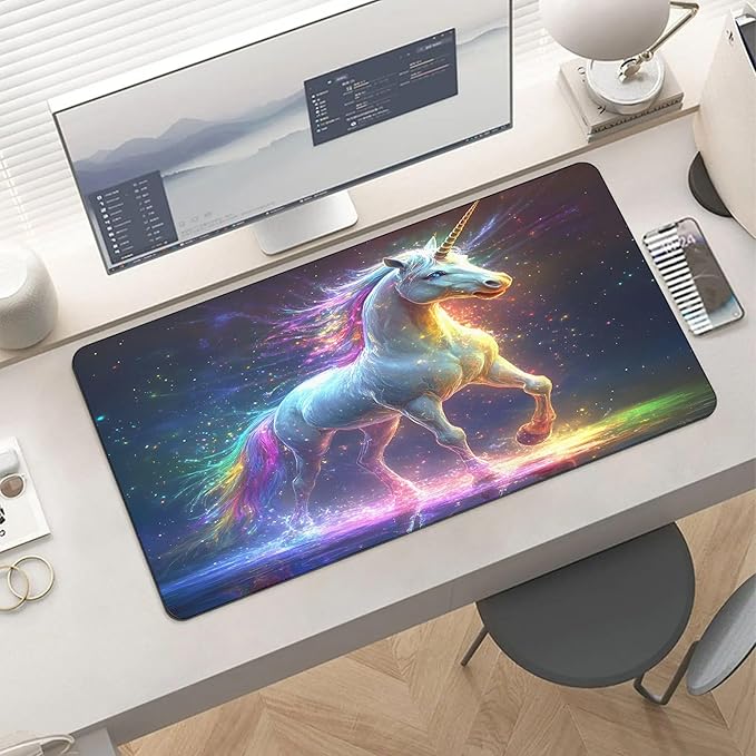 XXL Gaming Mouse Pad Animal Cute Unicorn XXL Gaming Mouse Pad Large Desk Mat Protector for Desktop Anti-Slip Rubber Extended Computer Keyboard Mat Writing Pad for Work Office 15.7 * 35.4 inB-397