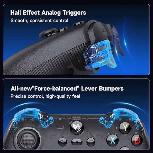 AceGamer Pluto 2.4G Wireless Bluetooth Controller for PC/Switch/Switch 2/iOS/Android/SteamTMR JoysticksHall Effect Triggers4-Motors Vibration1000Hz Polling RateForce-balanced Lever BumpersPragra