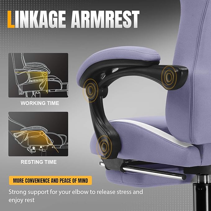 GTPLAYER Gaming Chair with Foot Rest &amp Pocket Spring Cushion Ergonomic High Back Computer Desk Chair with Headrest &amp Lumbar Support for Back Pain Relief Breathable Fabric Purple