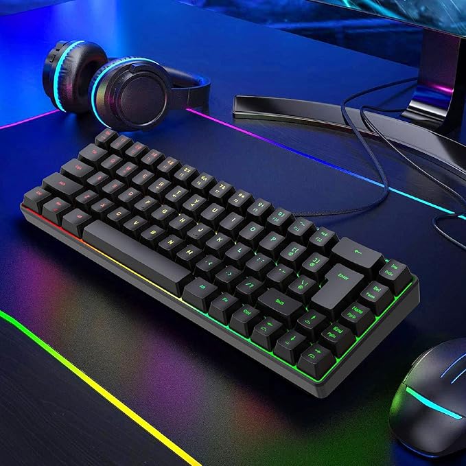 Wired Gaming Keyboard RGB Mechanical Gaming Keyboard with 68 Keys Ergonomic Design USB Wired Keyboard for Desktop Computer IBM PC Win98SE (Black)