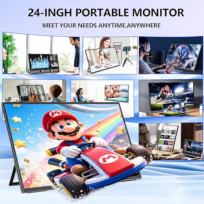 4K Large Portable Monitor 24“ Travel Monitor UHD 3840*2160 120% sRGB External Second Screen for MacBook Laptop Desktop Mini PC W/Stand VESA HDMI USB-C Gaming Display for PS5/Xbox Devices(O2401) (4K)