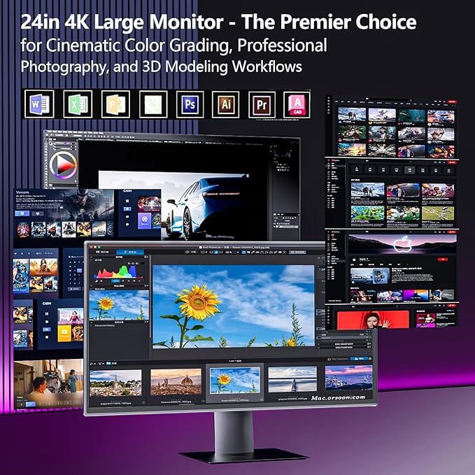 4K Large Portable Monitor 24“ Travel Monitor UHD 3840*2160 120% sRGB External Second Screen for MacBook Laptop Desktop Mini PC W/Stand VESA HDMI USB-C Gaming Display for PS5/Xbox Devices(O2401) (4K)