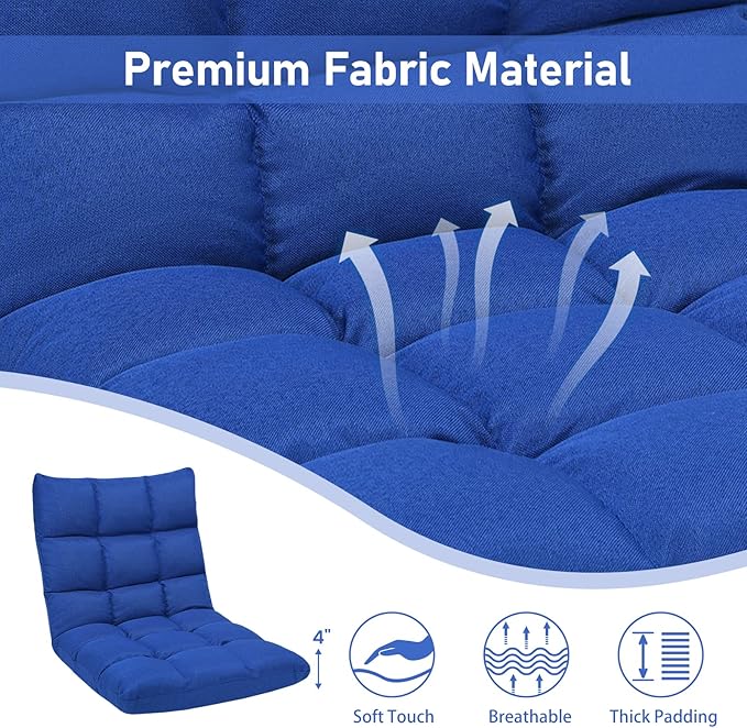 MAT EXPERT 14-Position Floor Chair Floor Gaming Chair w/Resilience Sponge Alloy Steel Frame Padded Bed Couch Recliner Floor Chair with Back Support for Reading Meditating (Blue)