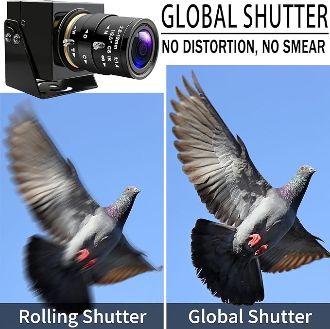 Global Shutter USB Camera 1200P Manual Zoom Webcam HD 90fps High Speed USB Camera with 2.8-12mm Lens Plug &amp Play for Machine Vision/High-Speed Inspection/Motion Analysis
