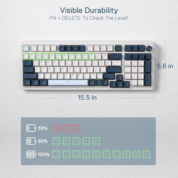Redragon K686 PRO 98 Keys Wireless Gasket RGB Gaming Keyboard 3-Mode Win/Mac Mechanical Keyboard w/5-Layer Noise Dampening Dedicated Knob Control &amp Hot-Swap in Linear Red Switch Blue Himmel Col