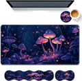 Keyboard Mouse Pad SetLarge Desk Pad+Keyboard Wrist Rest+Mouse Wrist Support+CoasterEasy Typing Pain Relief Non-Slip Wrist Support Mousepad Set Home OfficeGlowing Mushrooms
