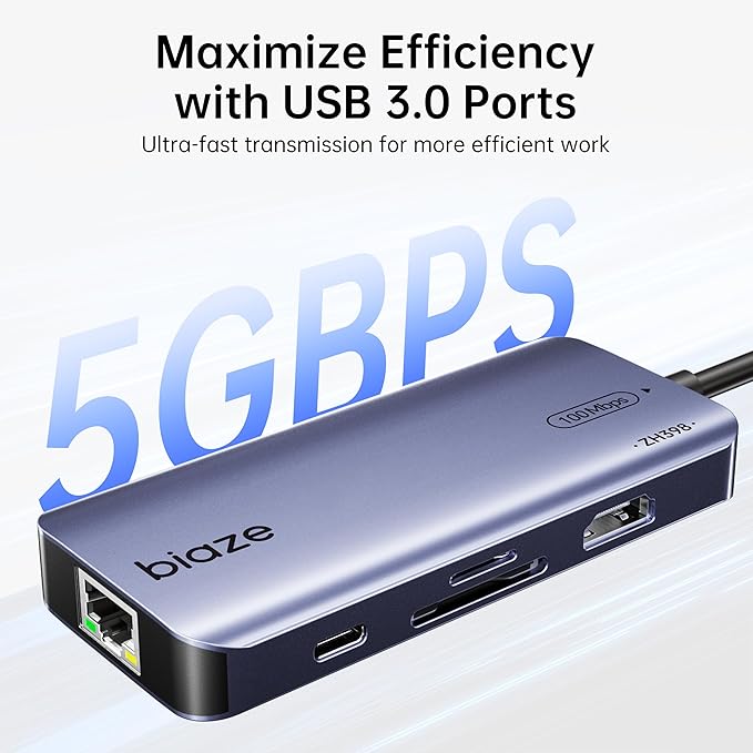 8-in-1 USB C Hub Adapter for MacBook 4K60Hz HDMI 100W PD Charging USB 3.0 USB 2.0 * 2 SD/TF Card Reader 100M Ethernet 7 Ports Dongle for MacBook Pro/Air iPad Pro iPhone