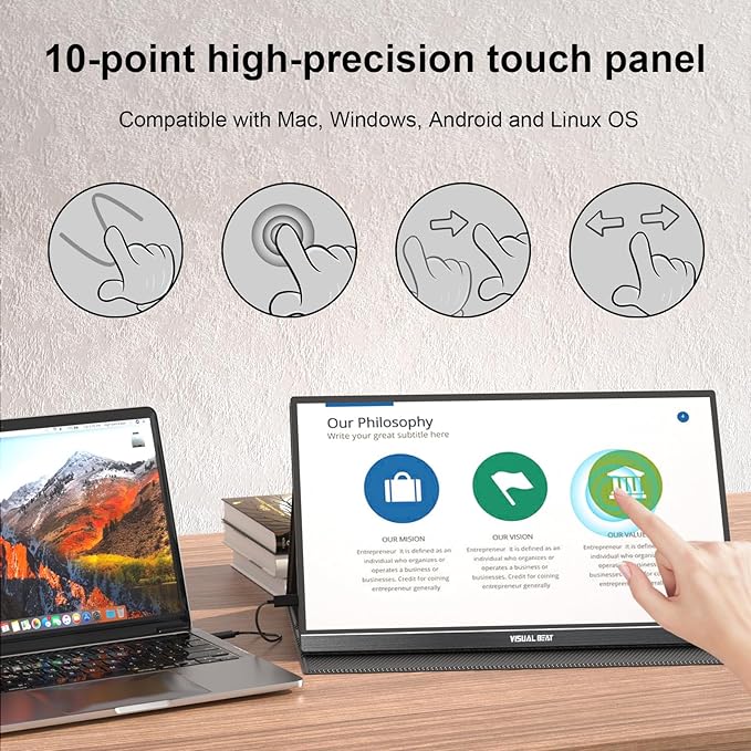 Portable Monitor Touch Screen 15.6'' 1080P USB-C HDMI Computer Display HDR IPS Eye Care Screen 100% sRGB with Smart Cover Dual Speakers for Laptop PC Mac Phone PS4/5 Xbox Switch
