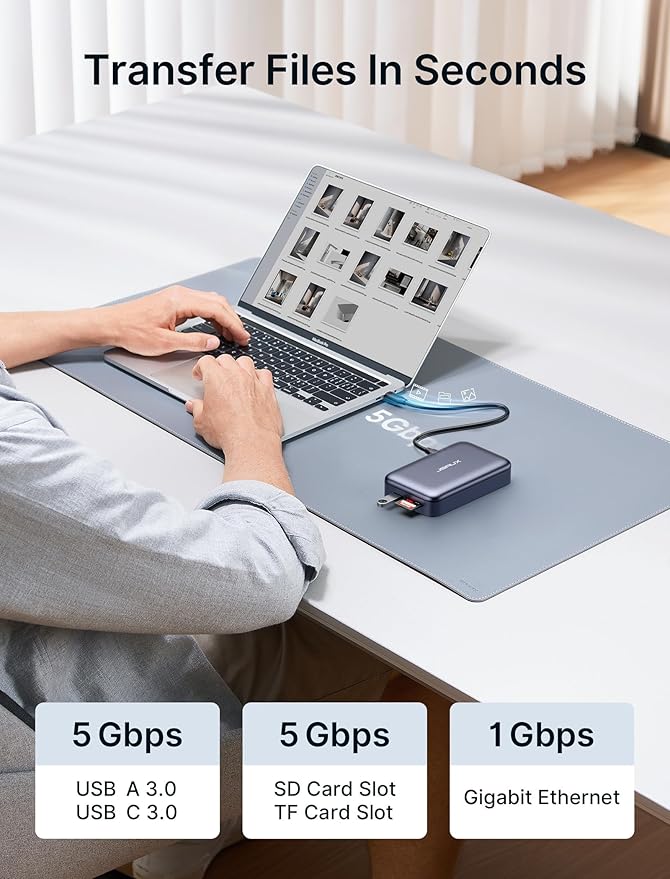 JSAUX Laptop USB C Docking Station 10 in 1 USB C Magnetic Hub with 4K@60hz HDMI 100W PD USB A&ampC 3.0 1000Mbps Ethernet SD/TF for HP/MacBook/Dell/Lenovo etc