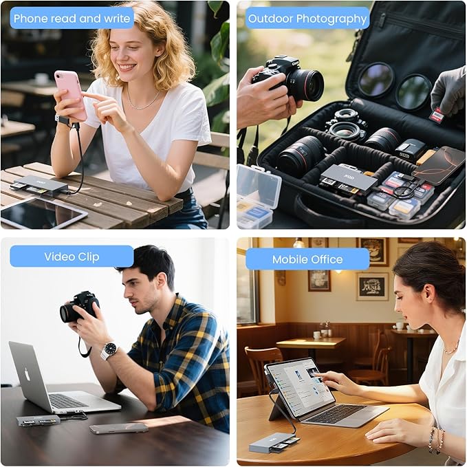 10Gbps XQD Card Reader 8 in 1 Multi-Card Reader USB C for Sony G/M Series Lexar 2933x/1400x USB Mark XQD Card/CF/XD/MS/TF/SD Memory Card Reader/Writer/Hub USB 3.2 for Windows/Linux/Mac OS/Android