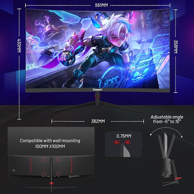 27 Inch Curved 180Hz Gaming Monitor 1800R Curved Gaming Monitor 1ms MPRT FHD(1920×1080P) Freesync HDMI2.0DP1.4 VESA Mountable(DP&ampHDMI Cable Incl.)