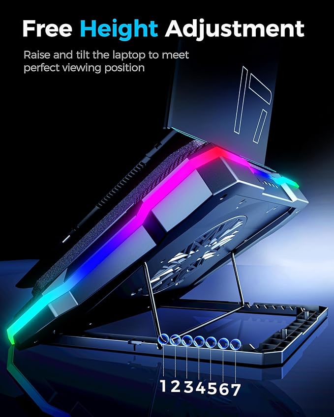 AICHESON Gaming Laptop Cooler Cooling Pad Ultra Cooling with 10°C-35°C Temperature Drop RGB Turbo Fan Stand Base for 14-19 inch Computer Laptops