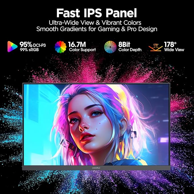 KOORUI G2511E 24.5 Inch Gaming Monitor 320Hz 1ms Fast IPS PC Monitor FHD 1080P HDR 400 95% DCI-P3 Color Gamut Adaptive Sync Compatible Ergonomic Stand HDMI 2.0 &amp DP 1.4 Black