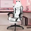 Dowinx Gaming Chair Cute with Plush Doggy and Massage Lumbar Support Ergonomic Computer Chair for Girl with Footrest and Headrest Comfortable Game Chair 290lbs for Adult Teen Black and White
