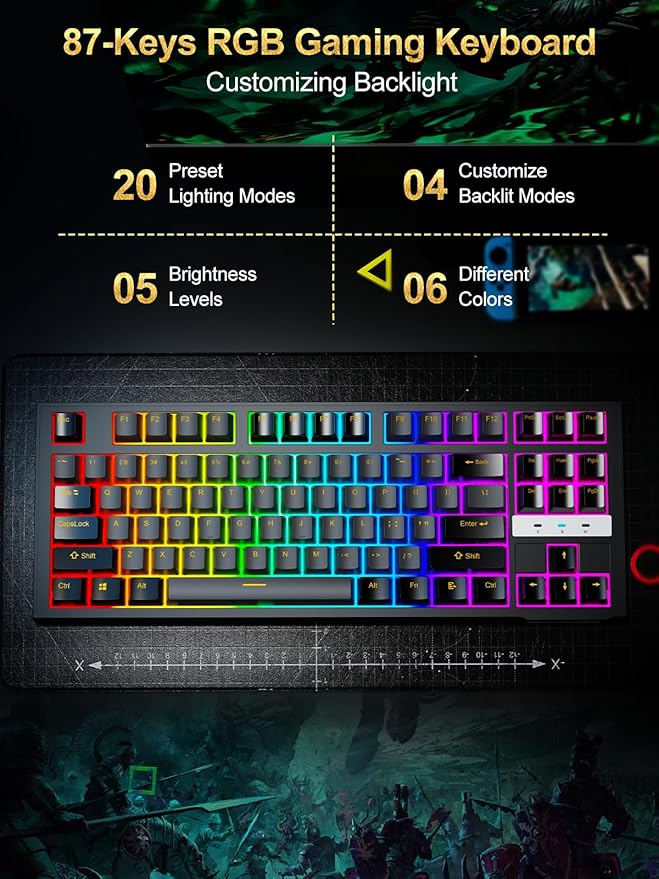 NPET CR87 RGB Gaming Keyboard &amp Mouse Combo - 87 Key Hot-Swappable Mechanical Linear Red Switches (45g) 7200DPI Mouse Anti-Ghosting Plug &amp Play for PC/Mac/Xbox (Black Grey)