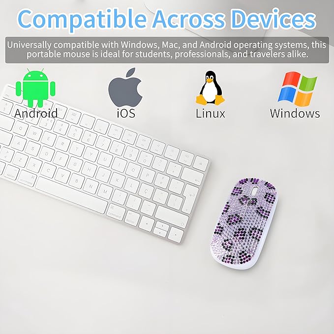 Rechargeable Bluetooth Wireless Mouse with Bling Crystal Rhinestones &amp 7-Color LED Lights - Silent Dual Mode Wireless Mouse for Laptops PCs and Macs - Perfect for Office Travel &amp Home Use (