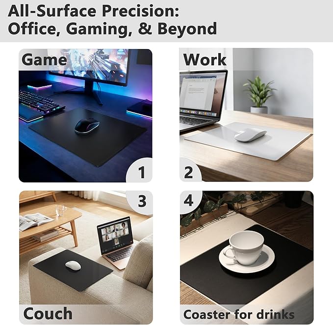 Glass Gaming Mouse Pad Hard Mousepad for Gaming 13.7” x 9.8” Ultra-Smooth Micro-Etched Surface Mousepad Improved Precision &amp Speed Anti-Slip Base Black