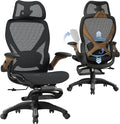 ELABEST X100 Ergonomic Office Chair with Footrest Big and Tall Home Desk Chair with 5D Flip-Up Arms Adjustable 3D Lumbar SupportHigh Back Rolling Computer Chair Swivel Mesh Chairs (Library Oak)
